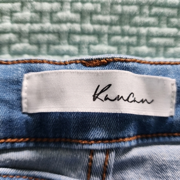 Kancan Button High Rise Fly Light wash Distressed Jeans Raw Hem Size 11/29 - Picture 9 of 12